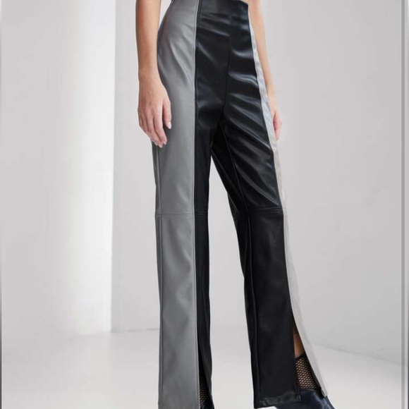 Two tone grey and black leather flare pants - Picture 4 of 4